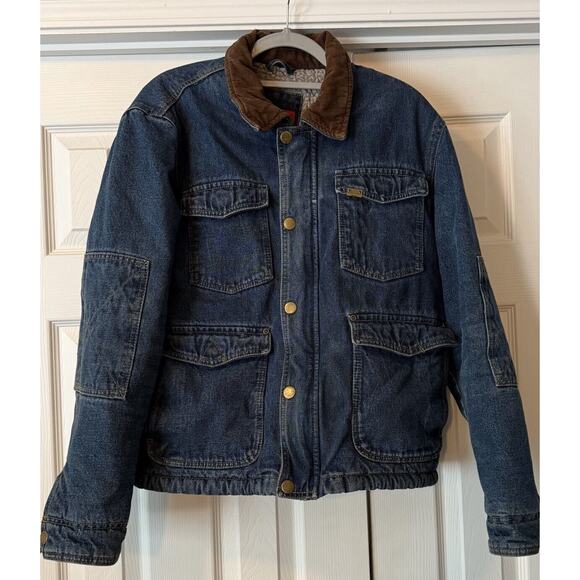 Wrangler Other - VTG Wrangler Chore Coat Mens Small Denim Sherpa Lined Barn Jacket Pockets Heavy